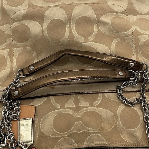 Coach Beige Poppy Signature Print Bag Shoulder Bag BLEMISH - Picture 4 of 11